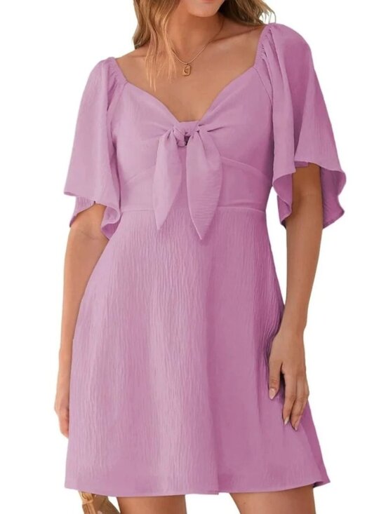Dokotoo Dresses & Skirts - NWT Women’s Lavender Tie-Front Smocked Mini Dress With Flutter Sleeves Size L